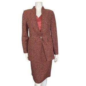 St. John Suit Dress Set Size 6 Metallic Tweed Pink Salmon Wool Blend Gold Coral